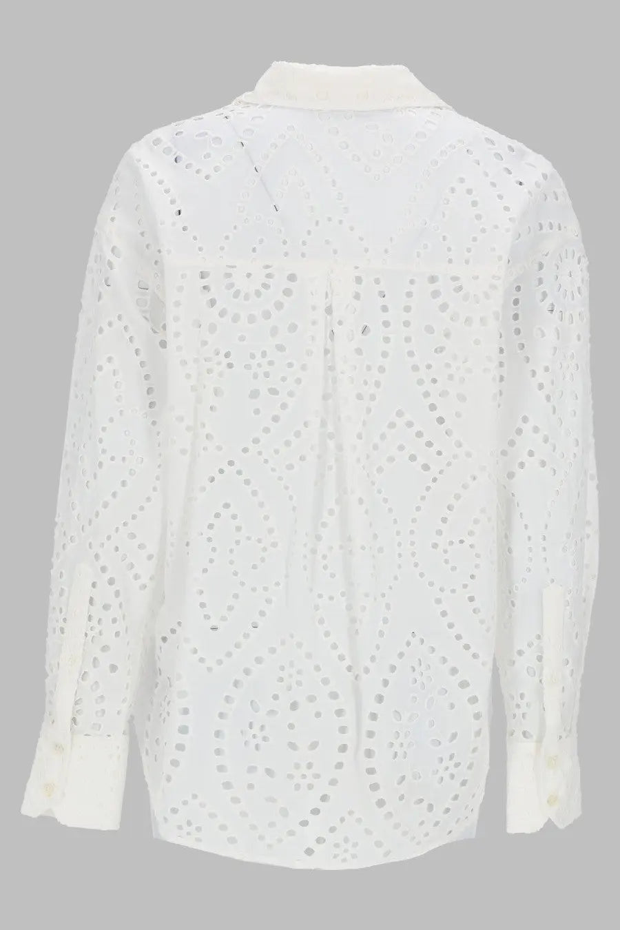 Mc2 Saint Barth women’s white camicia blouse with delicate eyelet patterned cutout design in Sangallo fabric