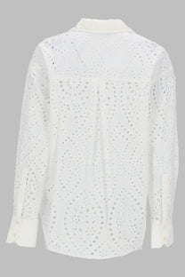Mc2 Saint Barth women’s white camicia blouse with delicate eyelet patterned cutout design in Sangallo fabric