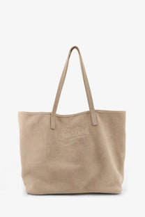 Beige canvas tote bag with matching handles and subtle sail bore logo embroidered for city use by mc2 saint barth
