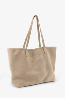 Beige suede mc2 saint barth women city tote bag with matching handles and subtle saint barth logo embroidery