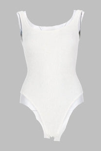 White ribbed knit one-piece swimsuit with square neckline and thin shoulder straps by mc2 saint barth