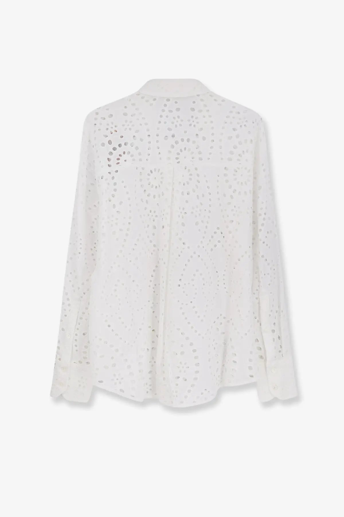 Mc2 Saint Barth women’s white cristal broderie anglaise embroidery shirt with delicate eyelet lace and long sleeves