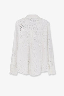 Mc2 Saint Barth women’s white cristal broderie anglaise embroidery shirt with delicate eyelet lace and long sleeves