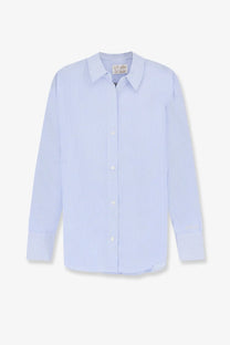 Mc2 Saint Barth women’s cristal cotton shirt in light blue and white vertical stripes with classic collar and buttons