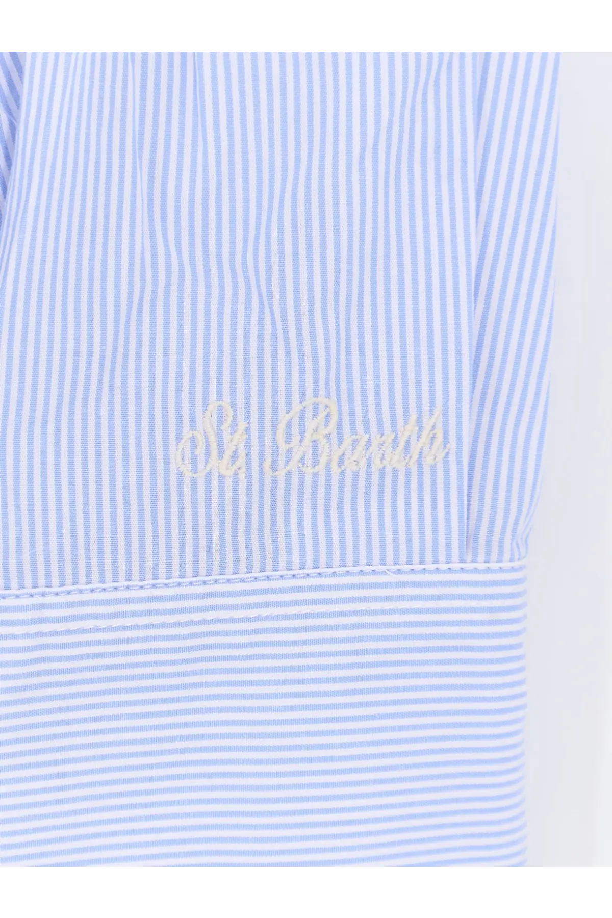 Light blue and white striped cotton shirt cuff with st detail from mc2 saint barth women’s cristal cotton shirt blue