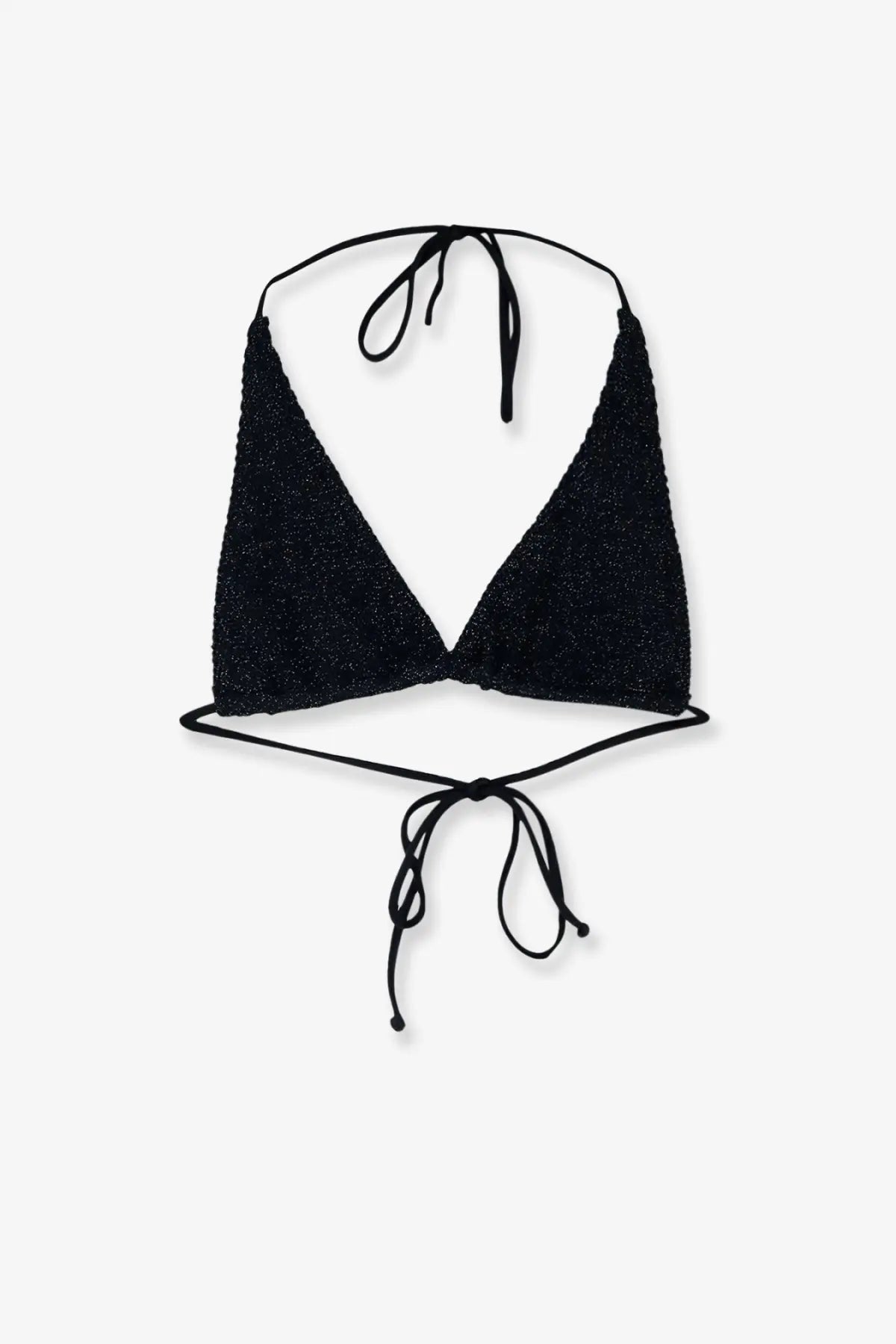 Black sparkly knit halter top bikini top with adjustable ties from Mc2 Saint Barth womens Guiana Crinkle Lurex collection