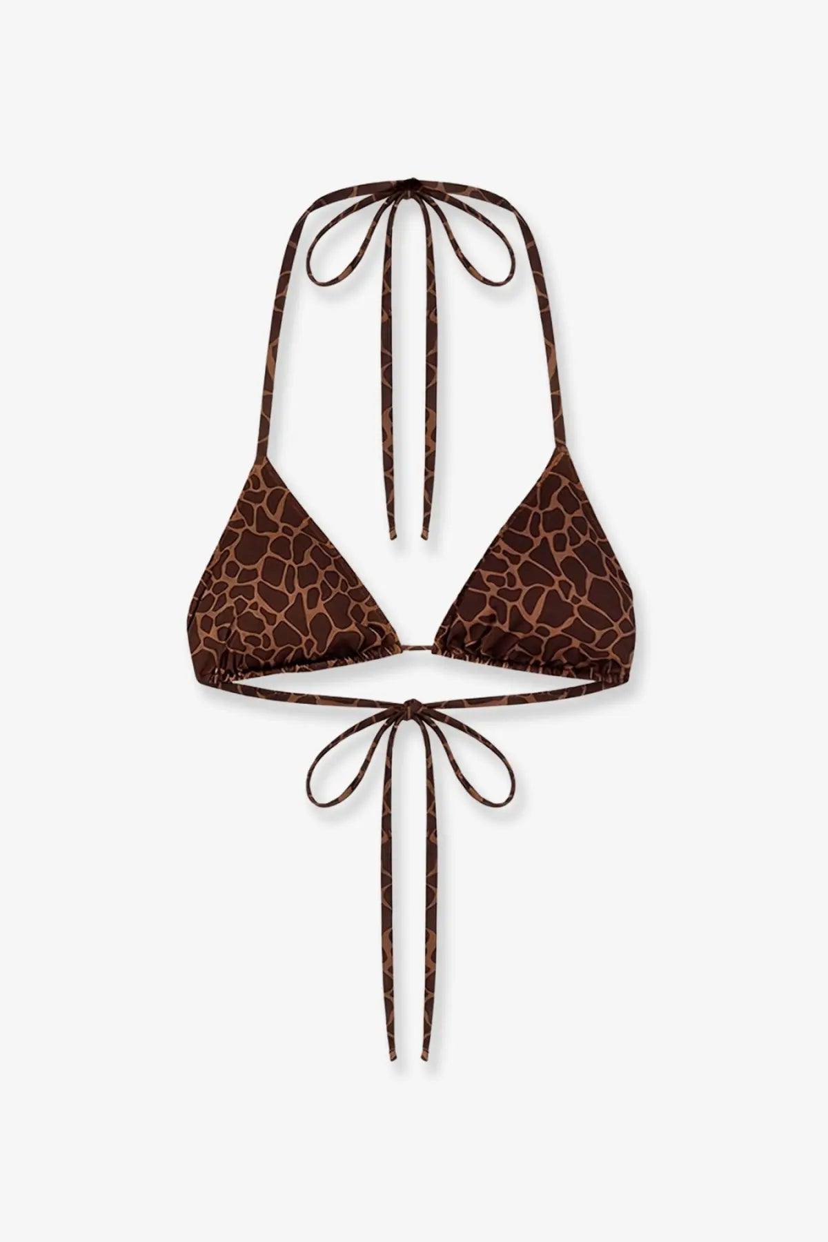 Mc2 saint barth women’s leah nylon bikini top in brown giraffe print with adjustable halter ties