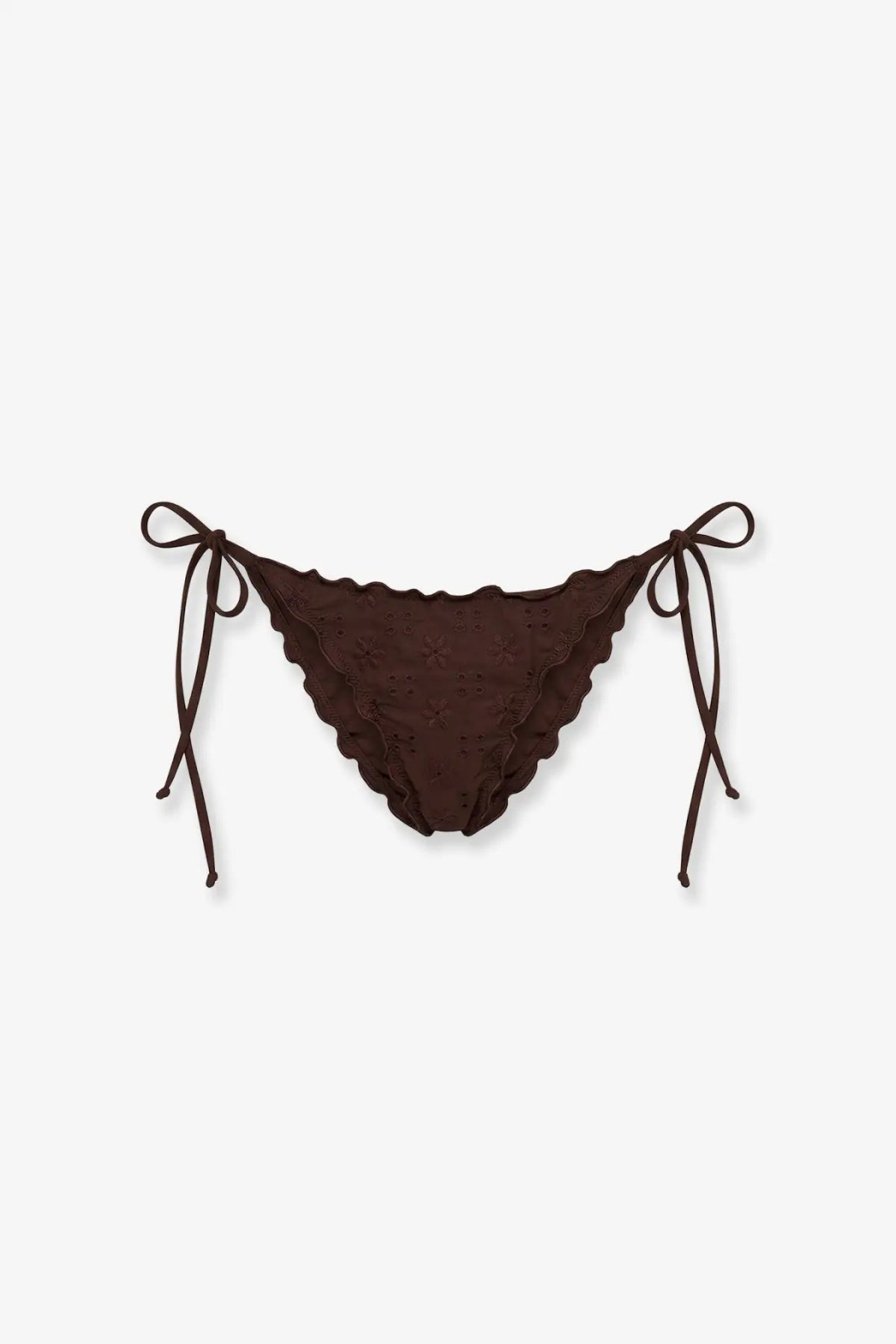 Mc2 Saint Barth women’s Miami briefs Sangallo in dark brown with scalloped edges eyelet embroidery and tied side strings
