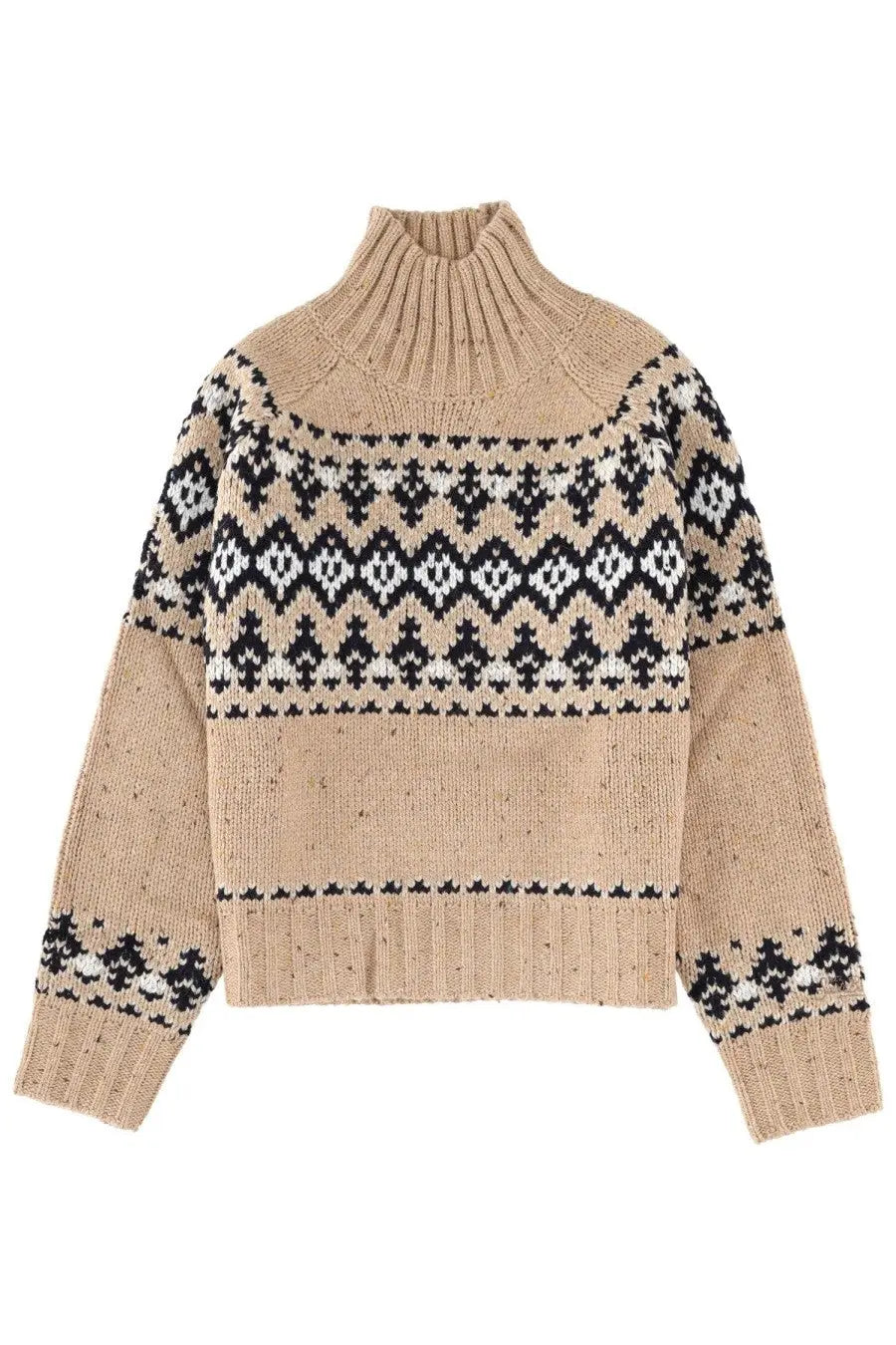 Beige knit turtleneck sweater with black and white geometric pattern from mc2 saint barth womens myra donegal jersey multicolor
