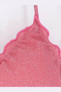 Mc2 saint barth women’s pink shimmer viscose blend bikini top with thin straps and scalloped edge