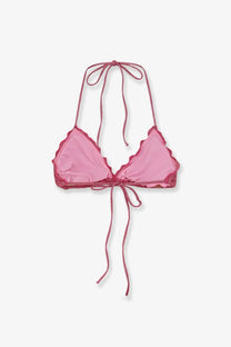 Mc2 Saint Barth women’s pink halter bikini top with scalloped edges glittery trim viscose blend lurex fabric