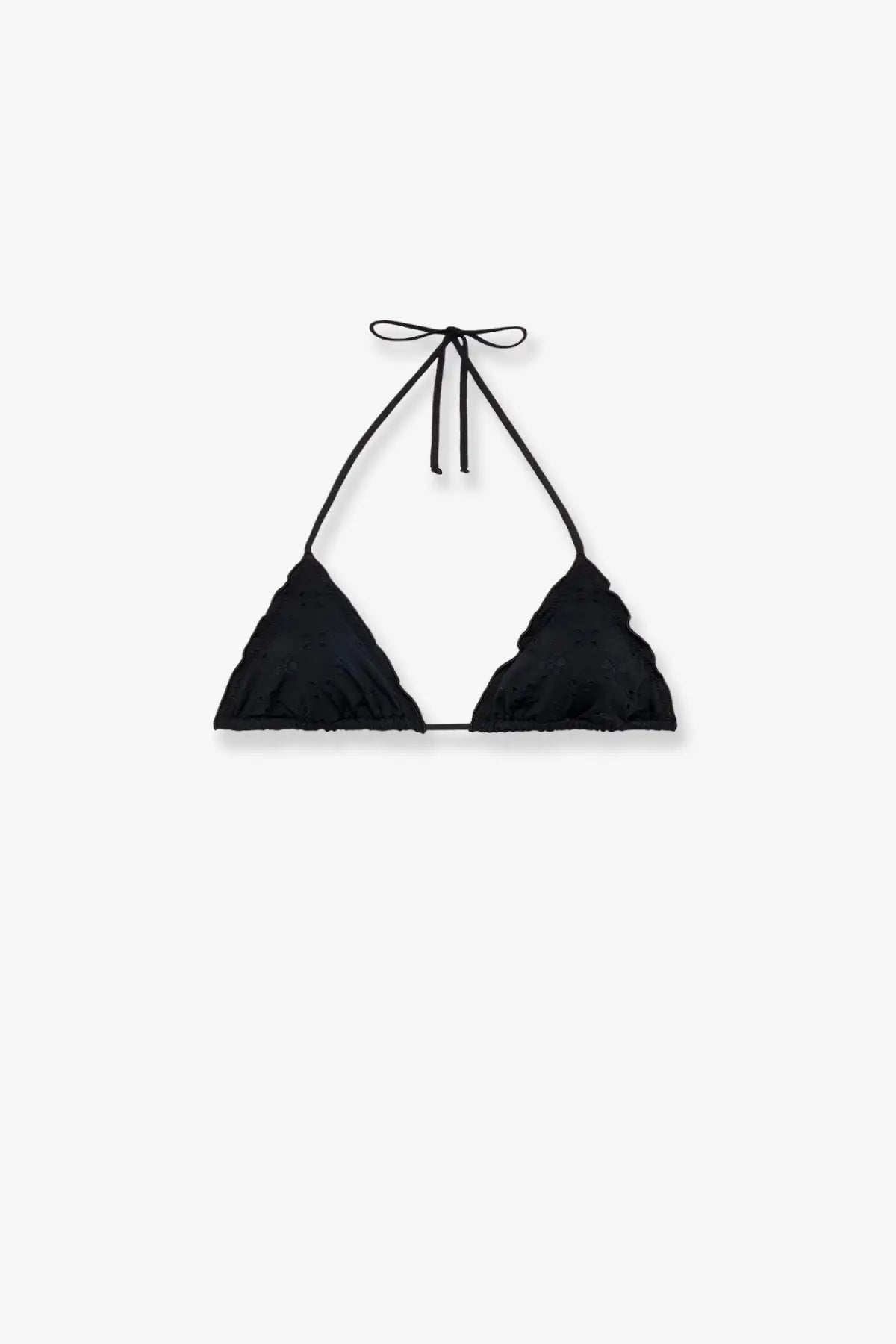 Black triangle bikini top in viscose blend with ruched fabric and adjustable halter ties by Mc2 Saint Barth