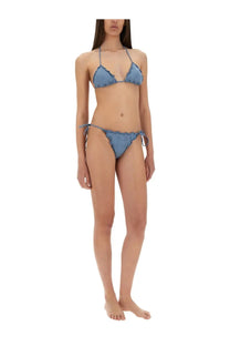 Denim blue triangle bikini set with ruffled edges and tie-side detailing from mc2 saint barth women’s sangallo sagittarius miami collection