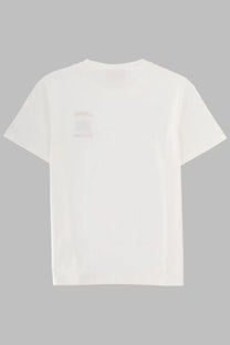 Mc2 Saint Barth women’s white cotton t-shirt with a faint pink embroidered patch on the left chest