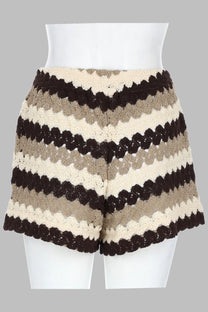 Mc2 Saint Barth women’s crochet shorts in cotton with alternating cream beige and dark brown stripes