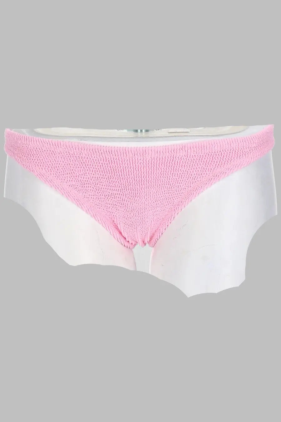 Pink knitted bikini bottom with ribbed texture and white lining from m c2 saint barth women’s slip bikini cheeky naomi blue