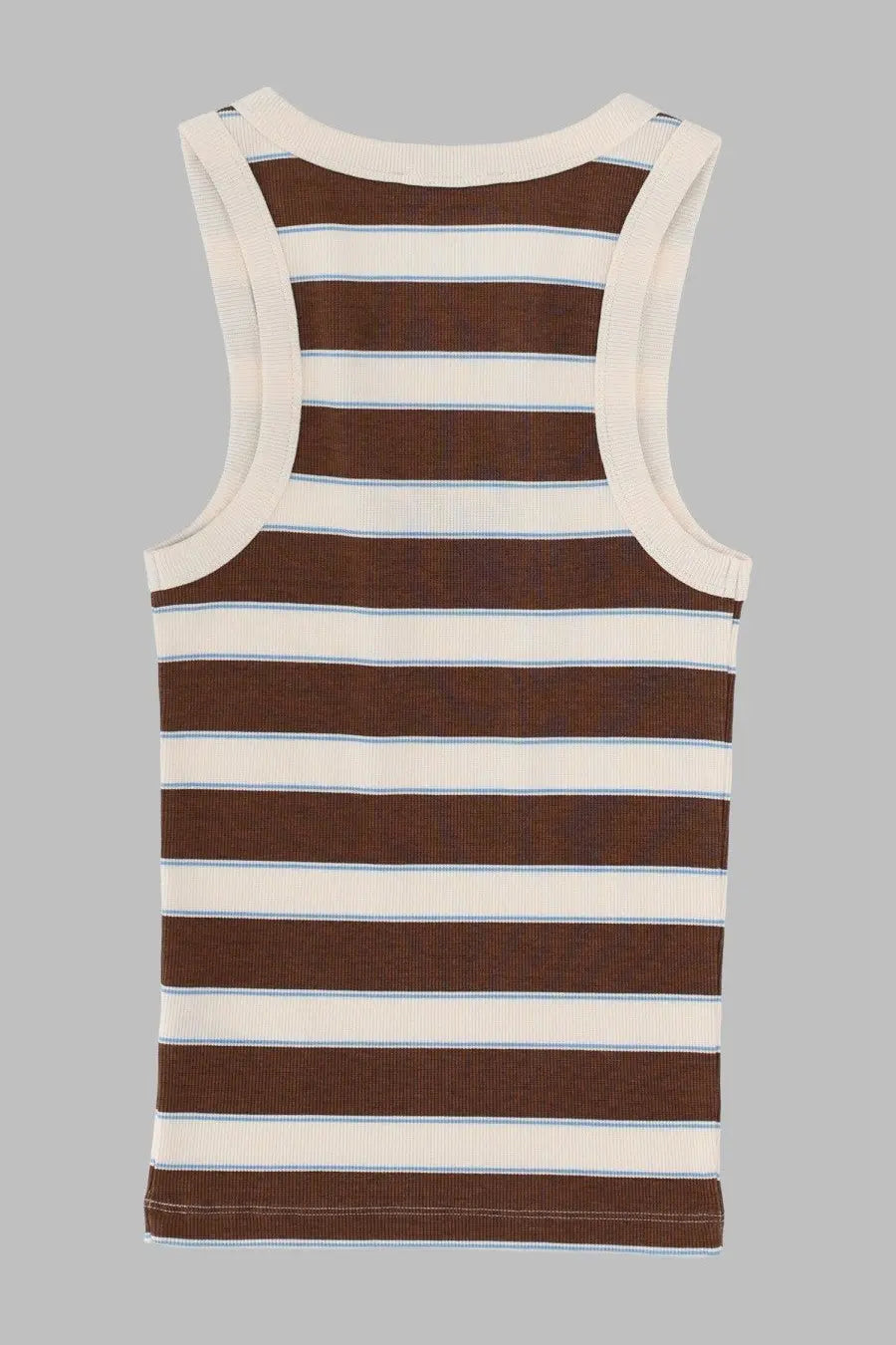 Mc2 Saint Barth women’s ribbed tank top in brown and cream stripes with thin blue accent lines