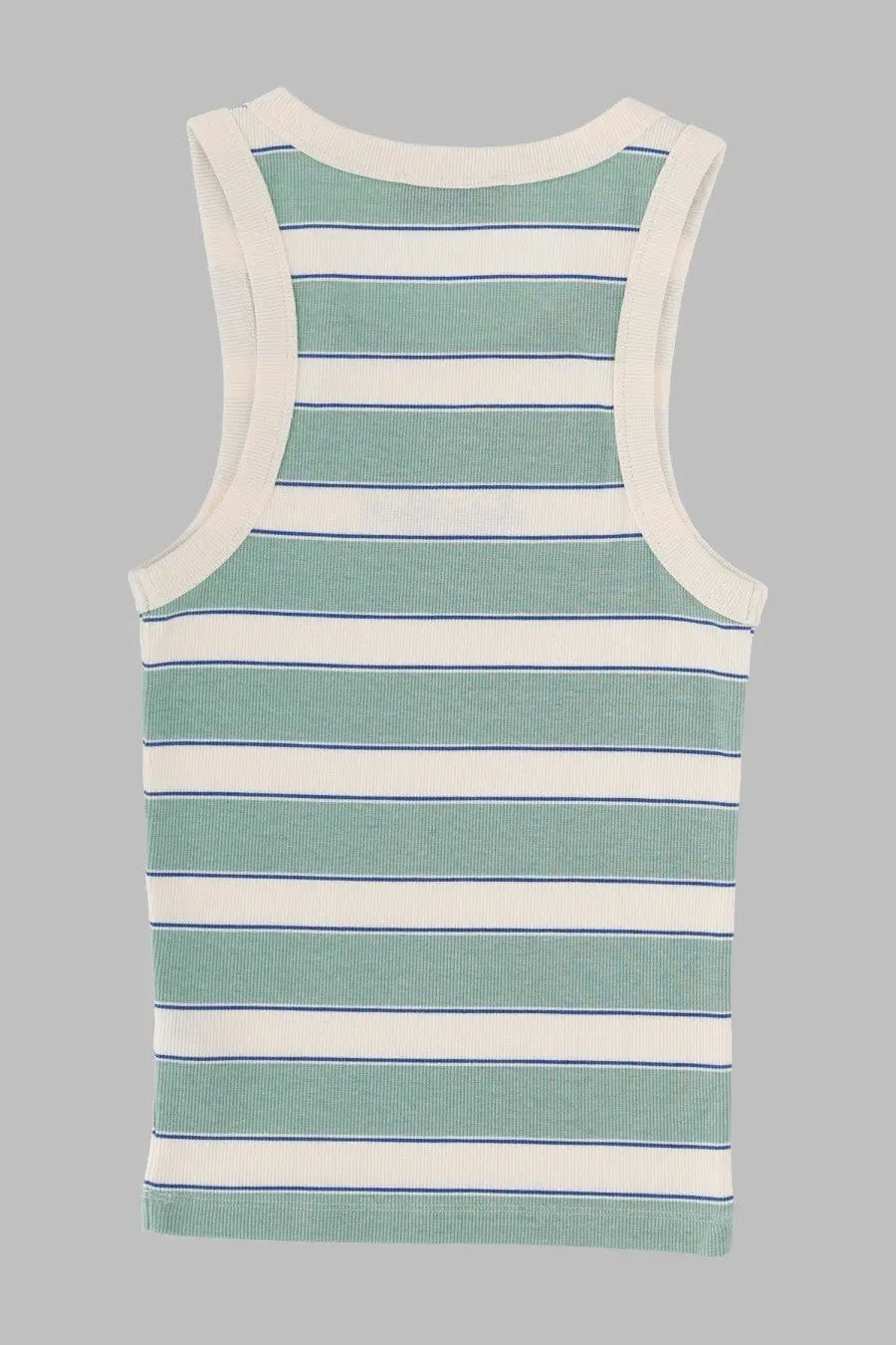 Mc2 Saint Barth women’s sleeveless tank top with mint green cream stripes and thin navy blue lines in soft fabric