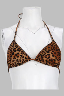 Mc2 Saint Barth women’s tan and black leopard-print halter top bikini bra with thin straps for beachwear