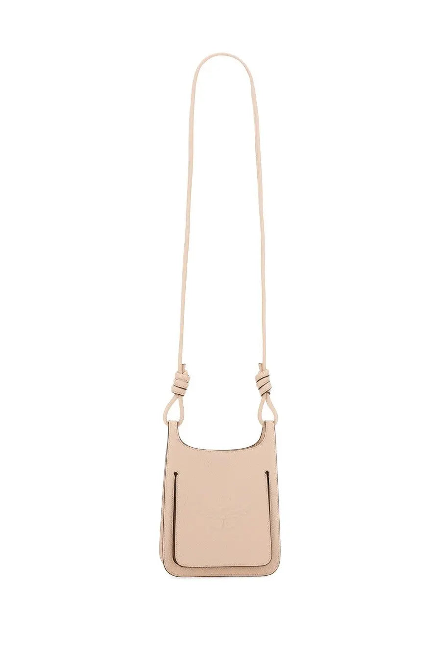 Beige leather crossbody bag with minimalist design and knotted strap details from mcm womens hobo bag himmel blue collection