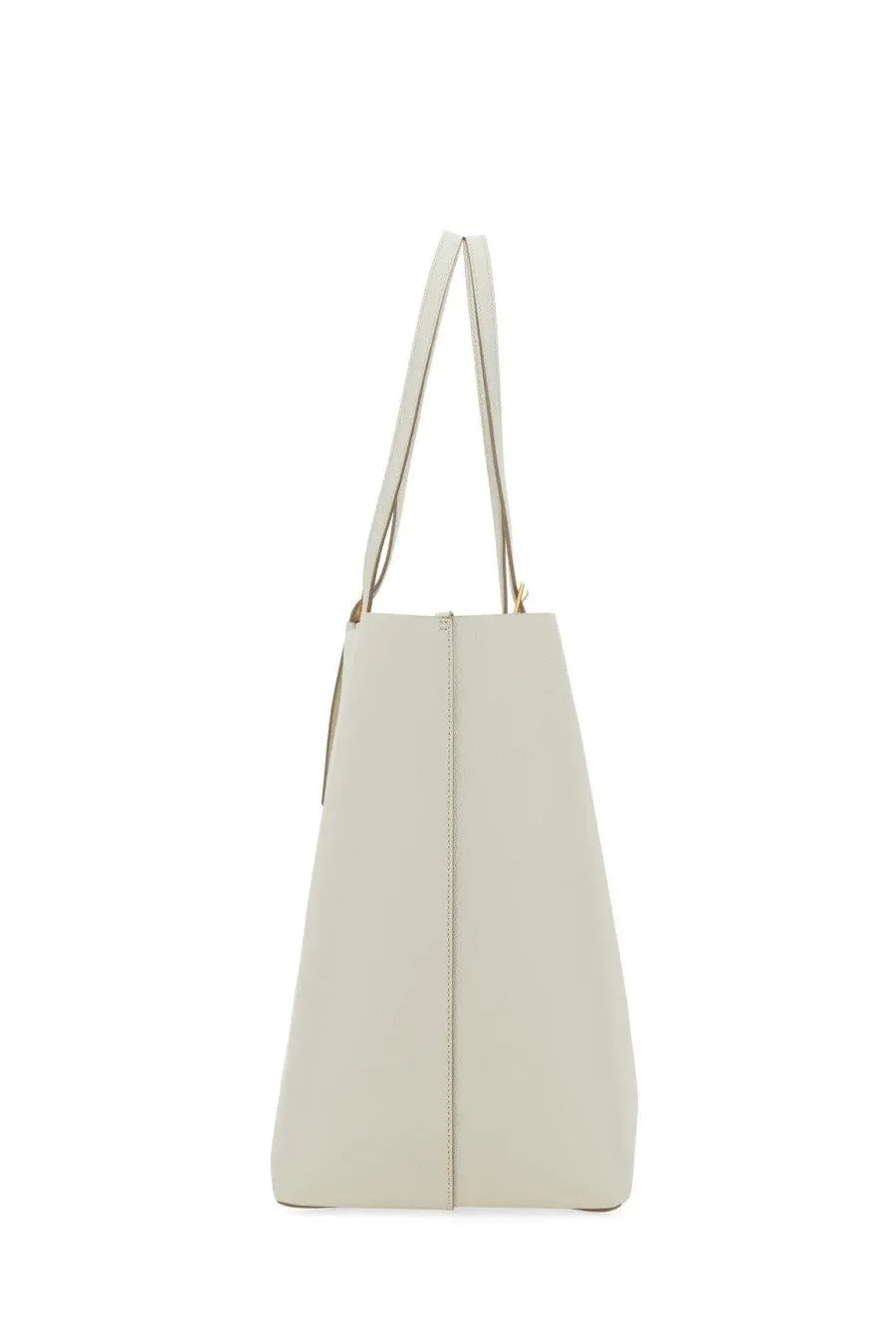 Cream-colored leather mcm women’s shopping bag himmel large white tote with slender handles and central seam detail