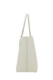 Cream-colored leather mcm women’s shopping bag himmel large white tote with slender handles and central seam detail