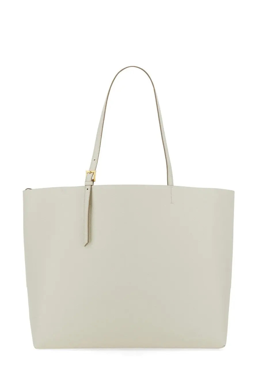 Mcm women’s shopping bag himmel large white minimalist off-white leather tote with slender handles and gold-tone buckle accent