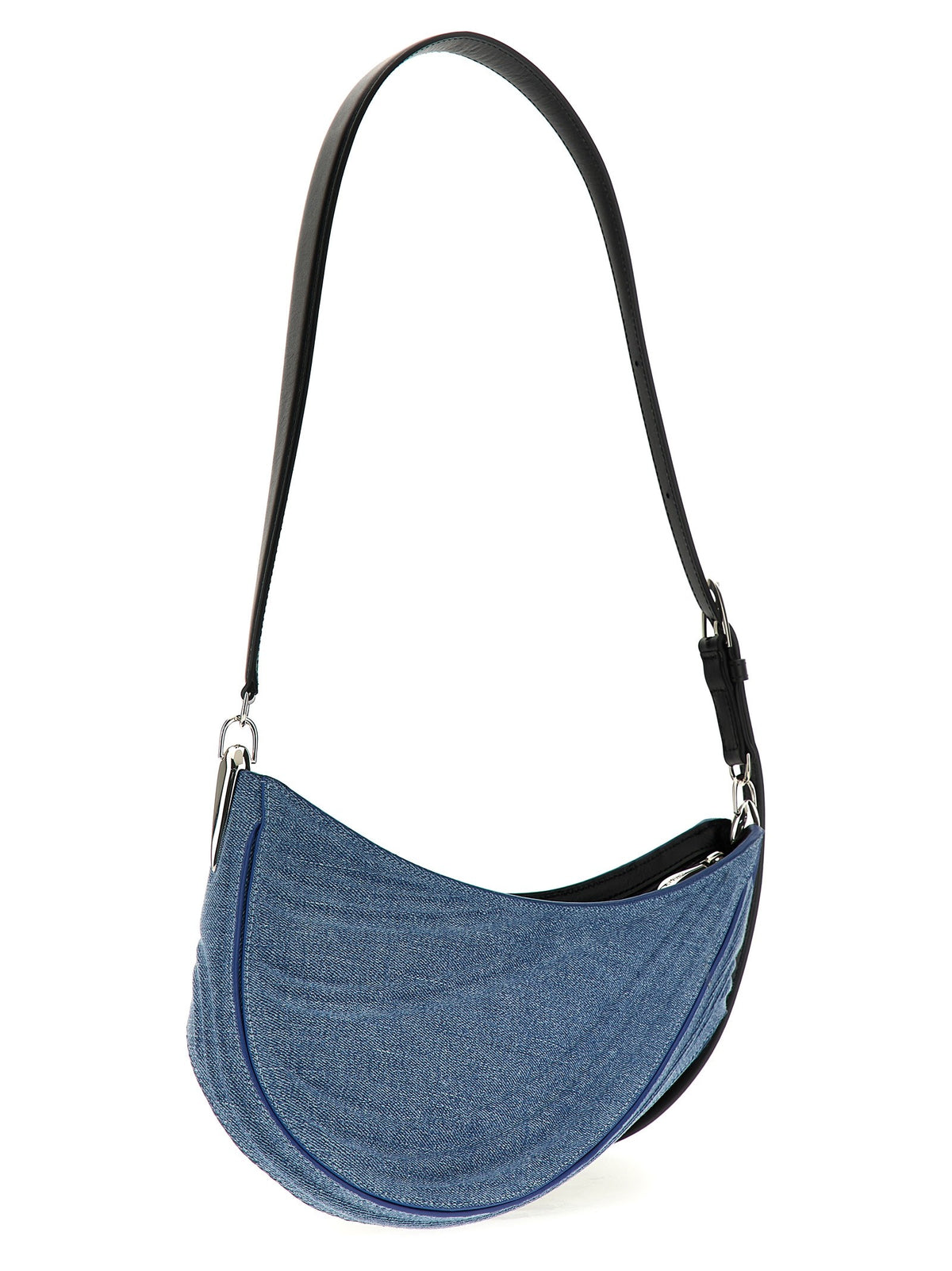MUGLER Medium Denim Spiral Curve Shoulder Bag Blue, view 2