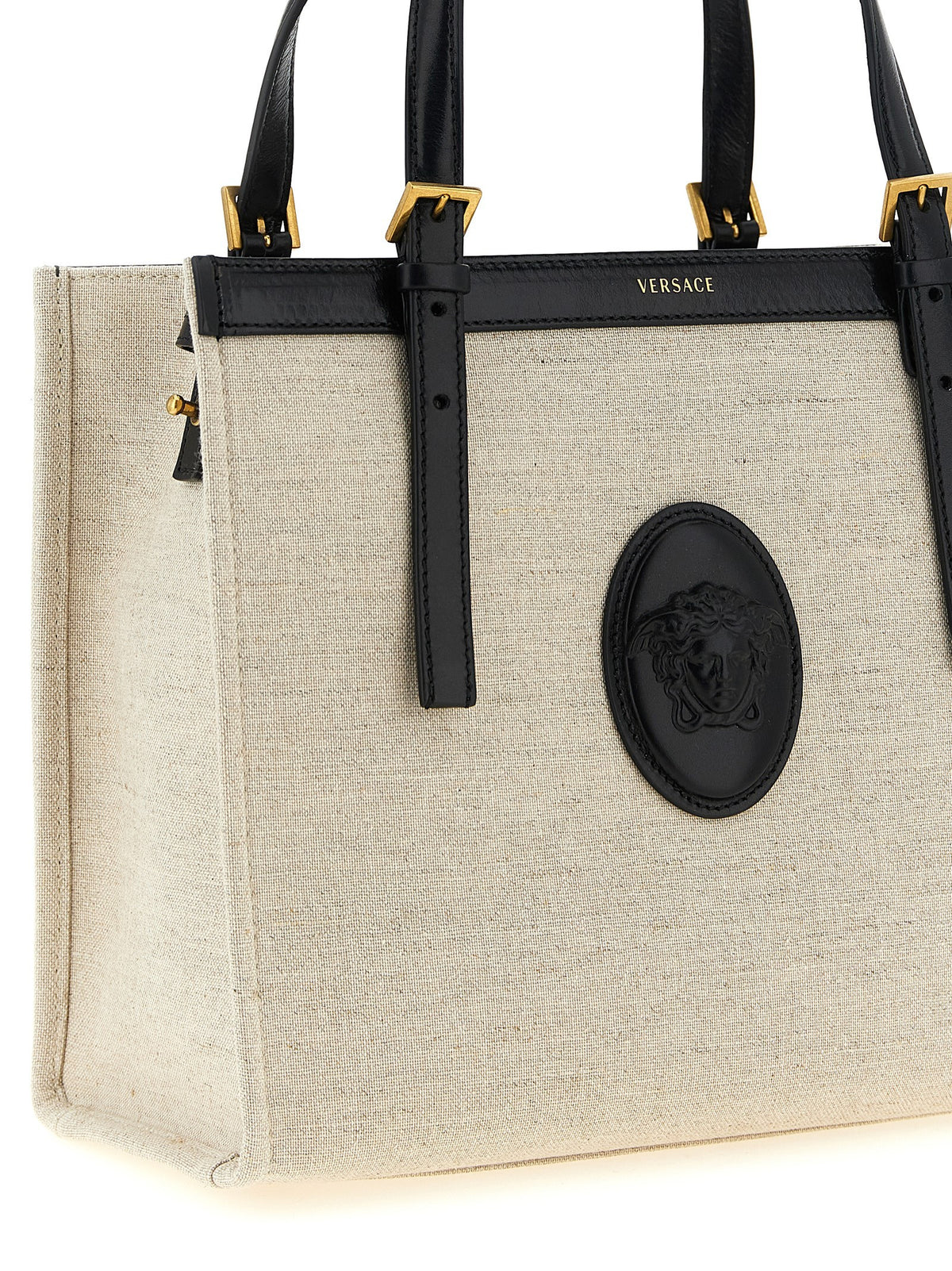 Versace Medium Rivière Shopping Bag Beige, view 3