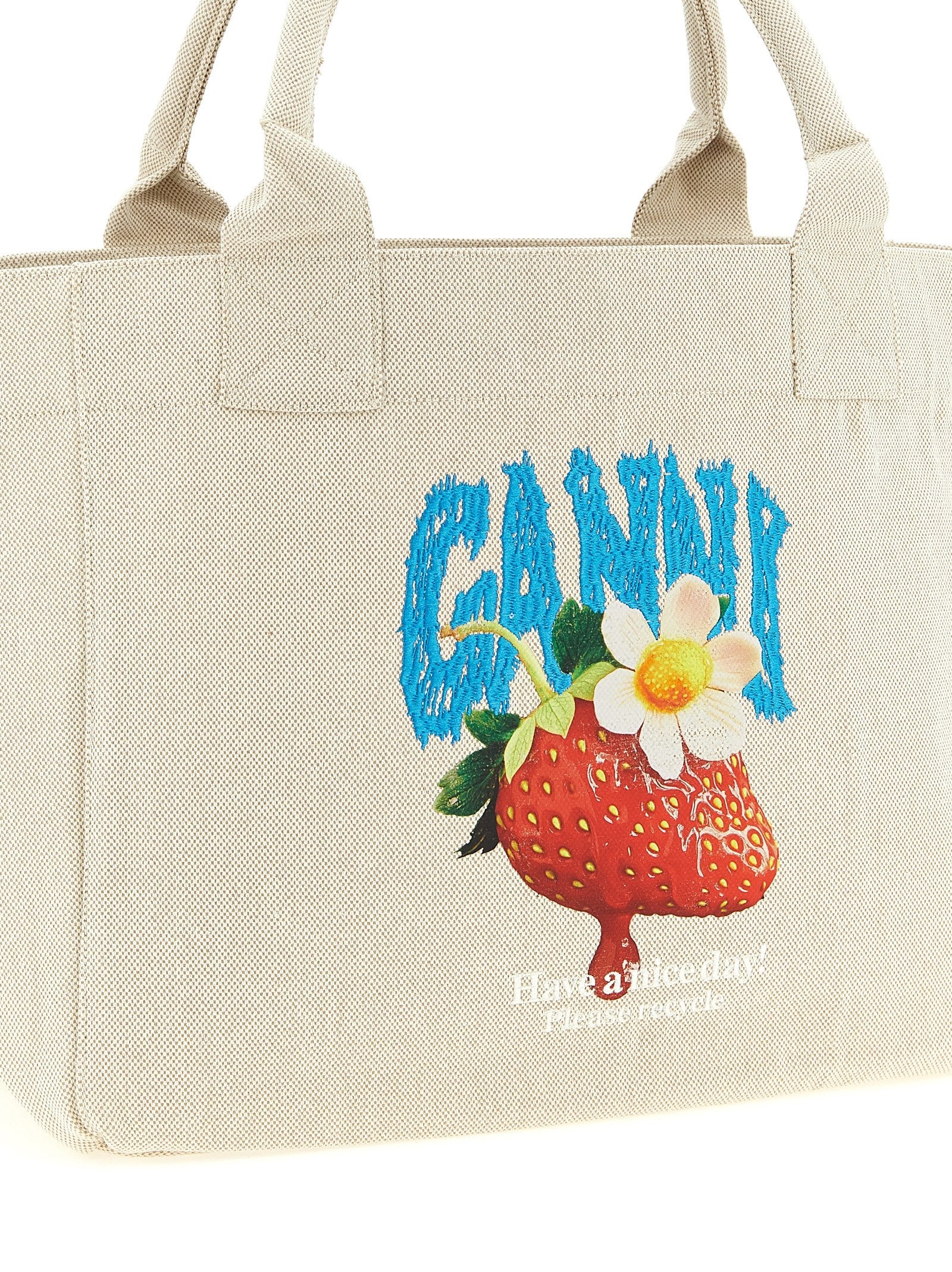 Ganni Medium Strawberry Shopping Bag Beige