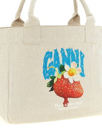 Ganni Medium Strawberry Shopping Bag Beige