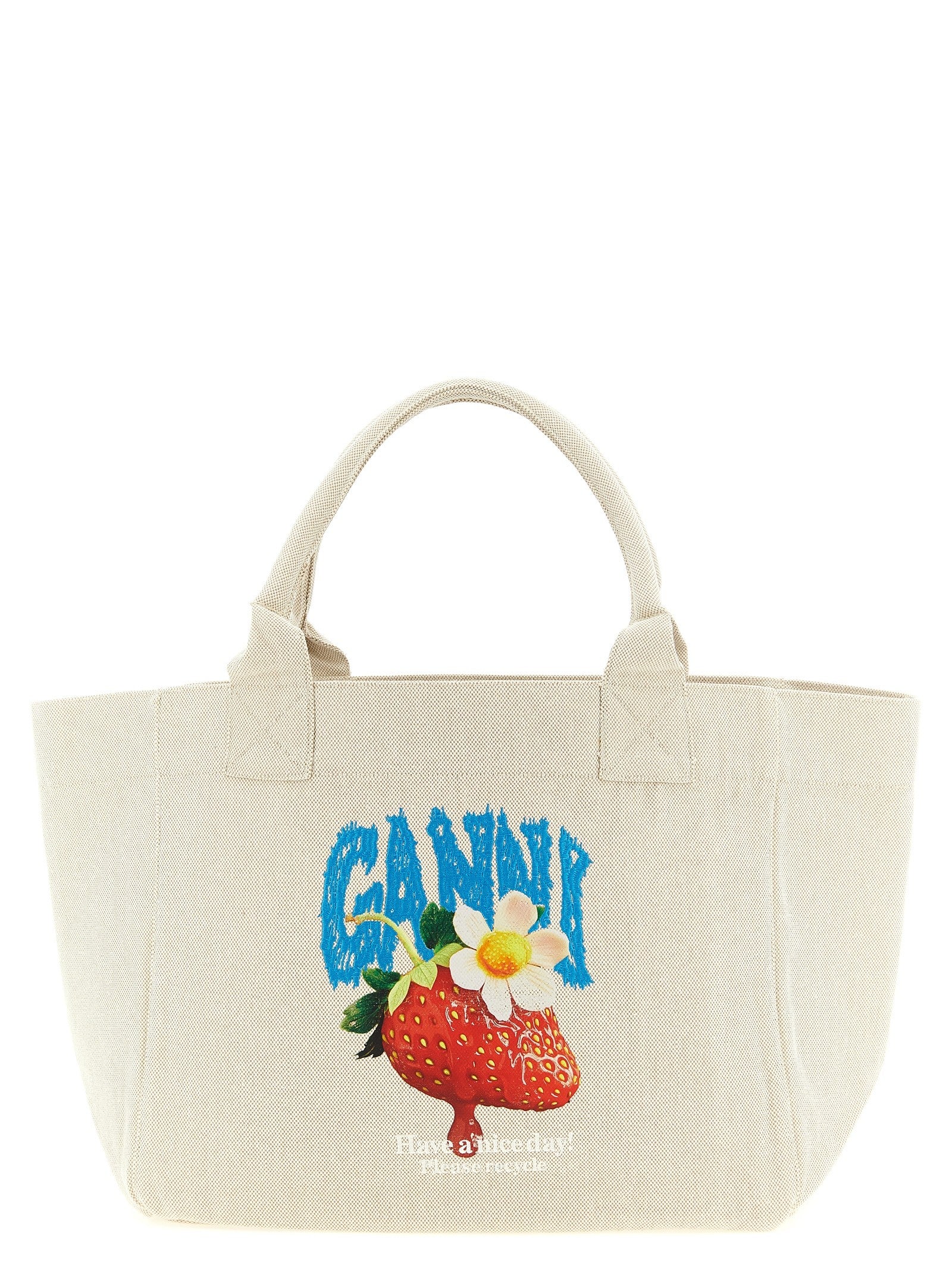 Ganni Medium Strawberry Shopping Bag Beige
