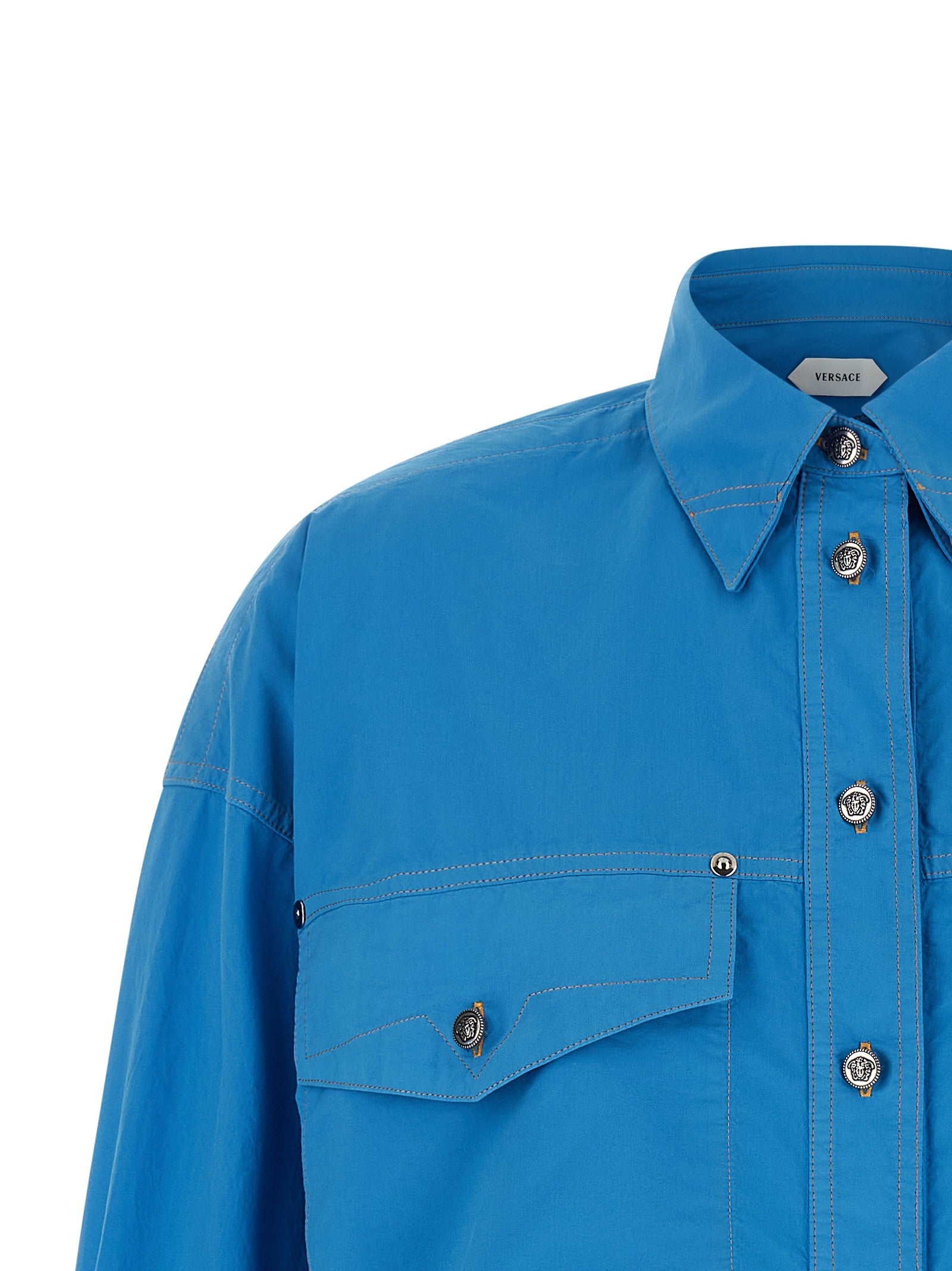 Versace Medusa Button Shirt Blue
