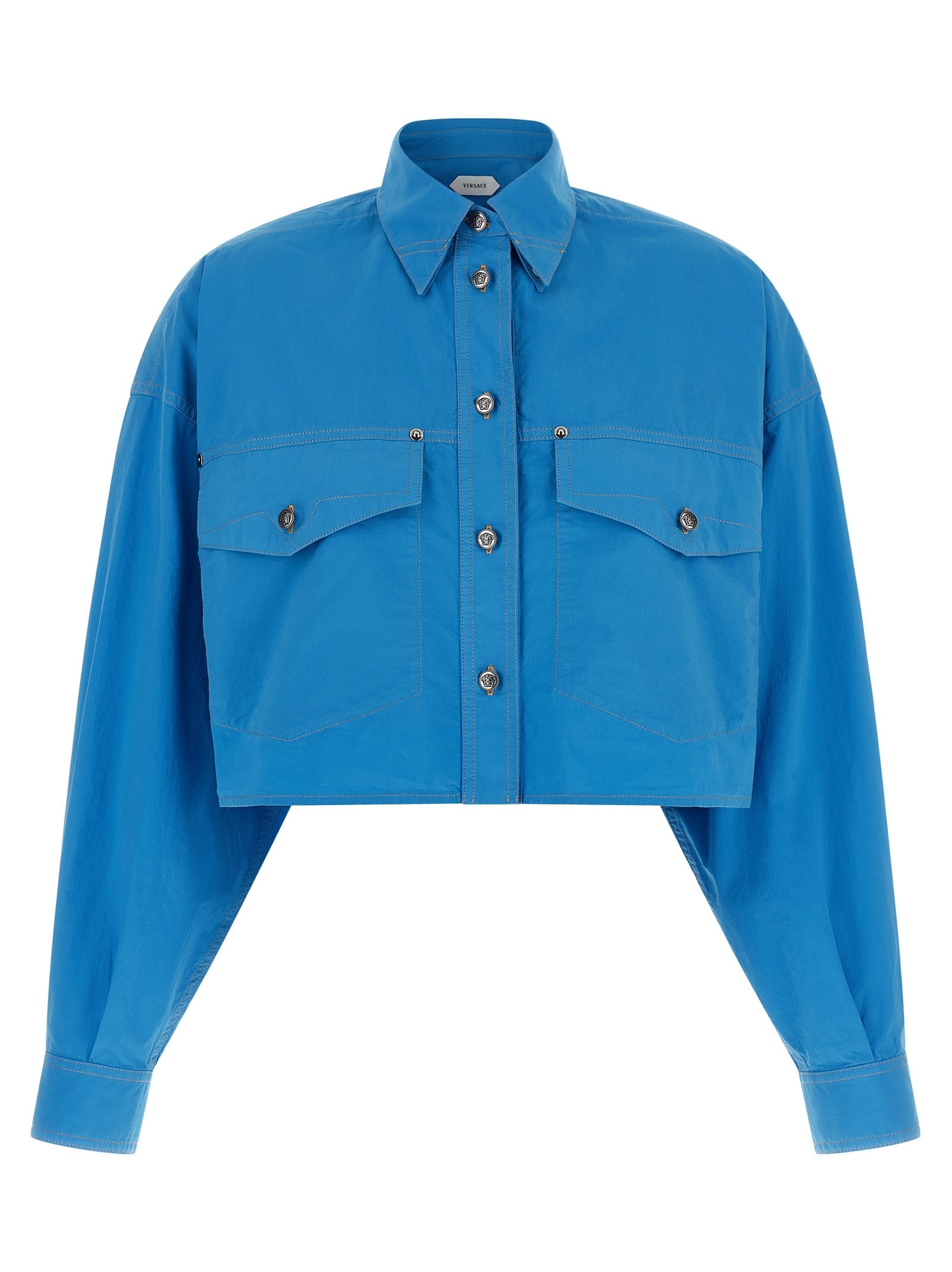 Versace Medusa Button Shirt Blue