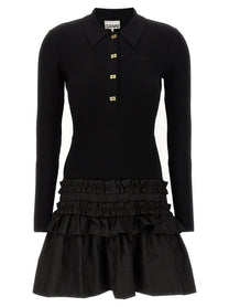 Ganni Melange Rib Knit Mini Dress Black
