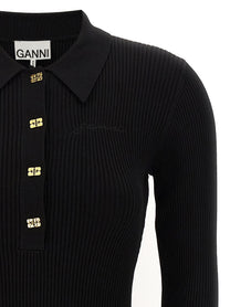 Ganni Melange Rib Knit Mini Dress Black