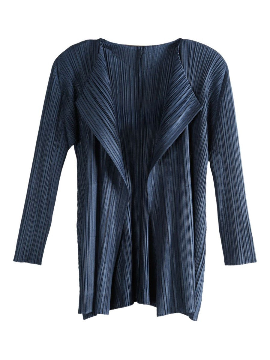 Pleats Please Issey Miyake Women's Mellow Pleats Coat Blue Pleats Please Issey Miyake