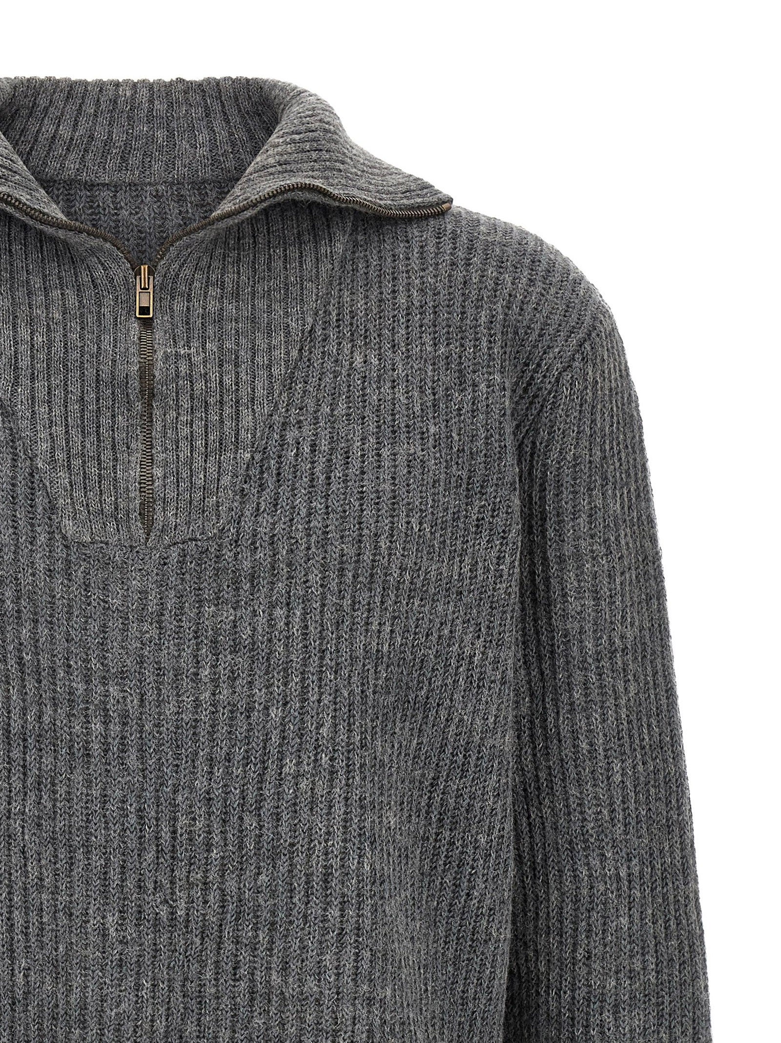 Maison Margiela Men's Ribbed Linen and Wool Blend Sweater Brown