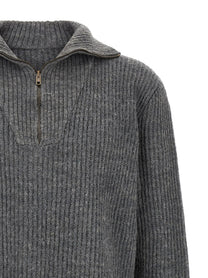 Maison Margiela Men's Ribbed Linen and Wool Blend Sweater Brown