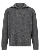 Maison Margiela Men's Ribbed Linen and Wool Blend Sweater Brown