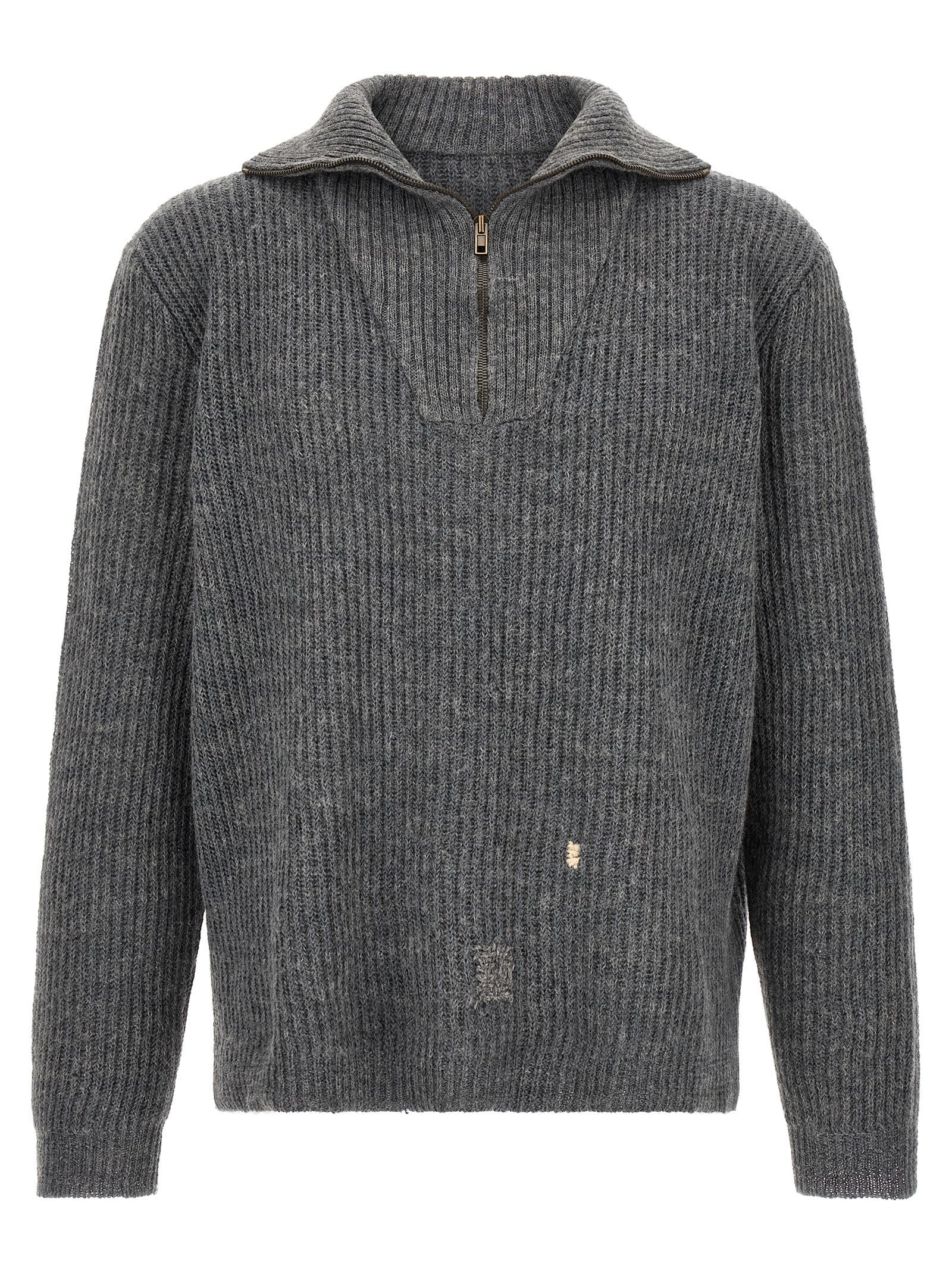 Maison Margiela Men's Ribbed Linen and Wool Blend Sweater Brown