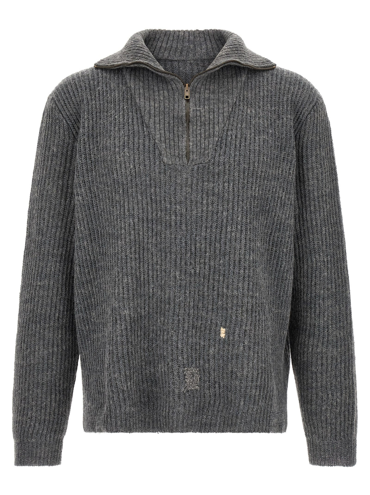 Maison Margiela Men's Ribbed Linen and Wool Blend Sweater Brown