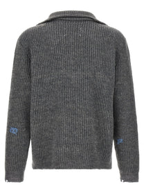 Maison Margiela Men's Ribbed Linen and Wool Blend Sweater Brown