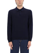 Paul Smith Men's Merino Wool Polo Shirt Blue, view 4