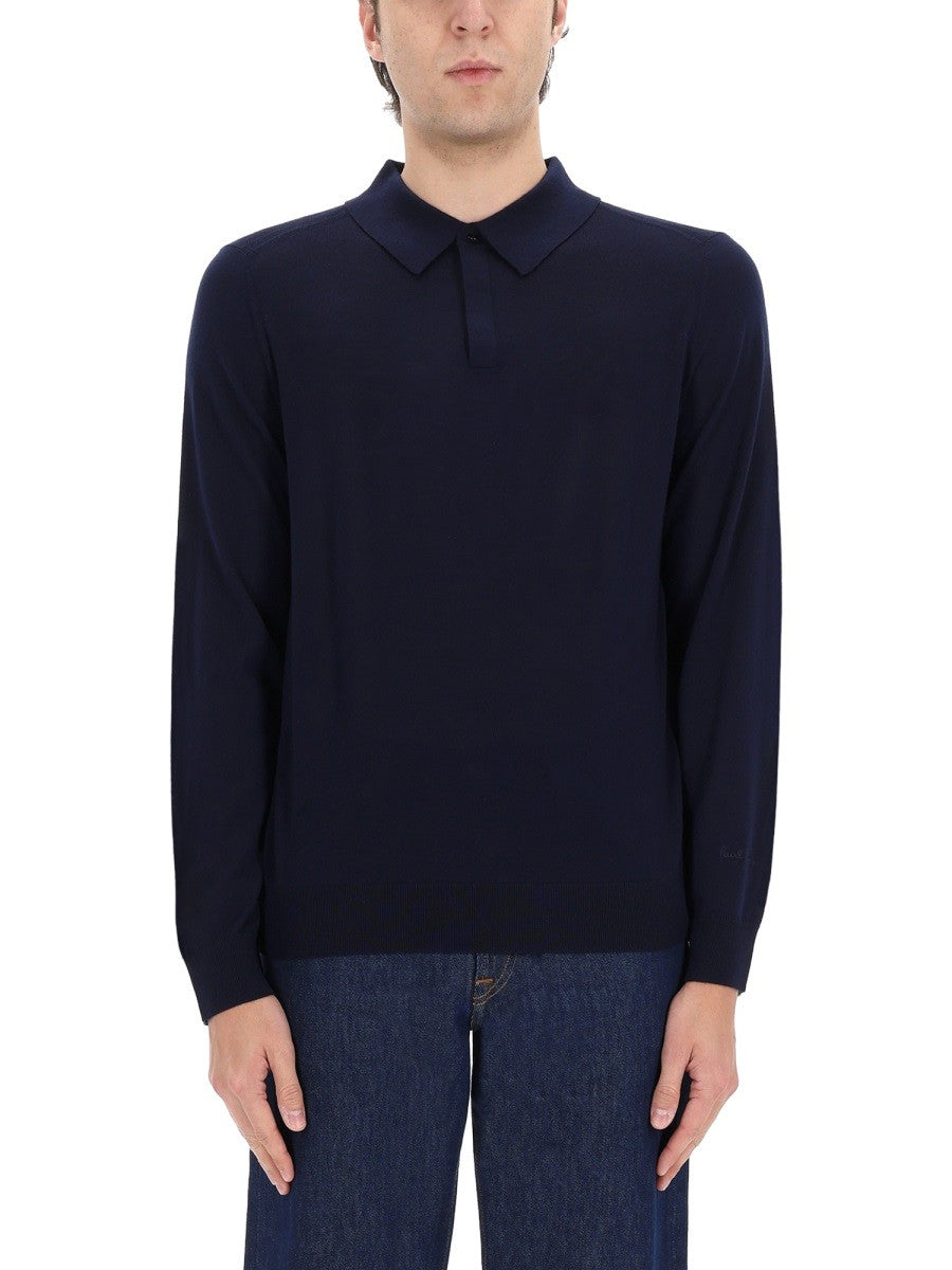 Paul Smith Men's Merino Wool Polo Shirt Blue