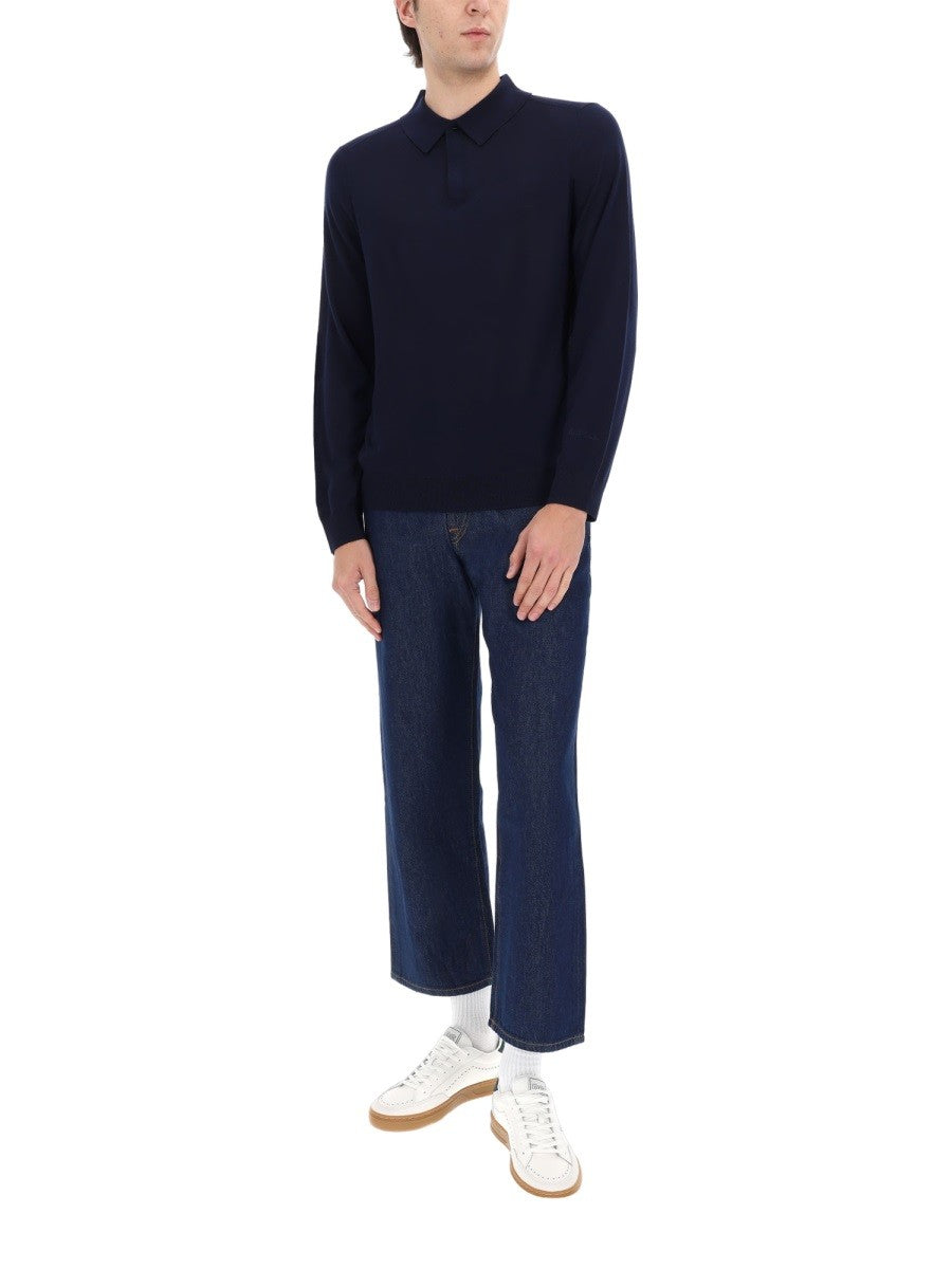 Paul Smith Men's Merino Wool Polo Shirt Blue