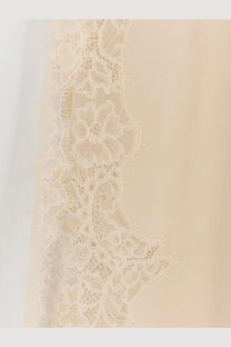 Mes demoiselles women’s balma slip dress beige featuring delicate cream floral lace trim with intricate openwork patterns