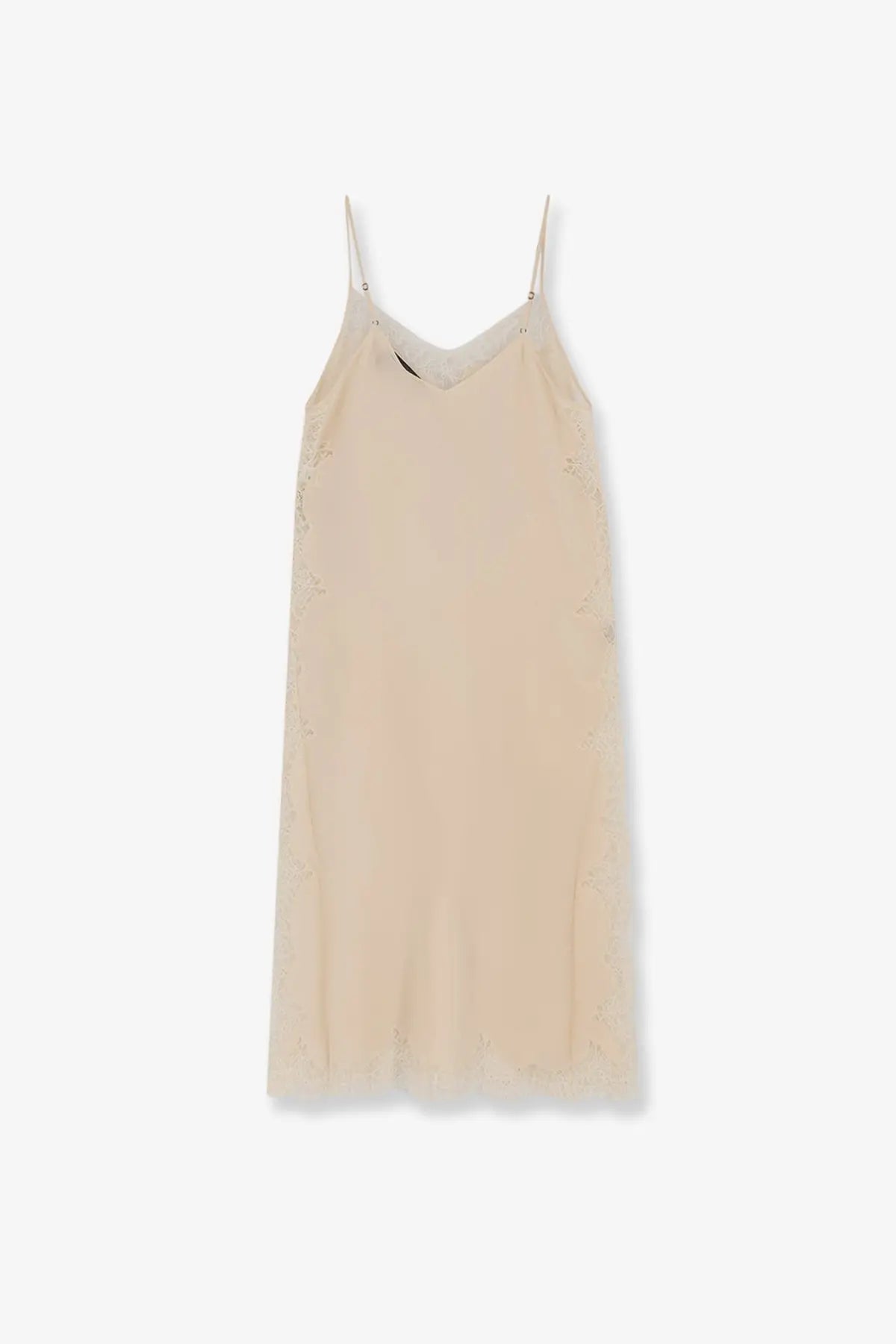 Mes Demoiselles women’s Balma slip dress beige with delicate lace trim along sides and v-neckline in lightweight fabric