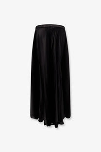 Black satin maxi skirt with elastic waistband made from viscose by mes demoiselles in black color