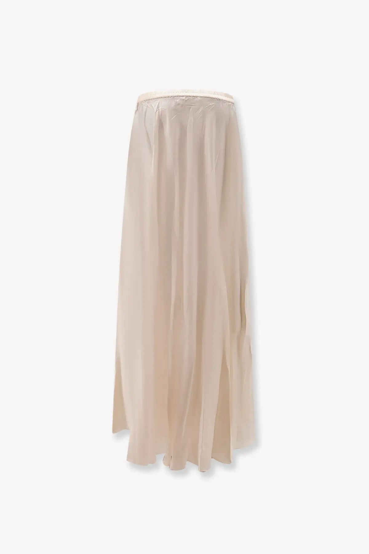 Mes demoiselles women’s calista viscose skirt in white with a flowing beige silk maxi design and high waistband